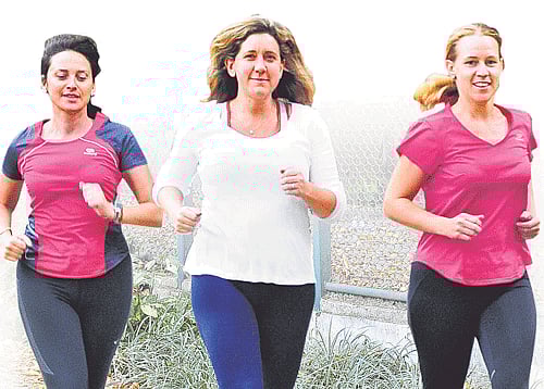 Miffed: Silvia, Penny and Sina. DH photo by BK Janardhan