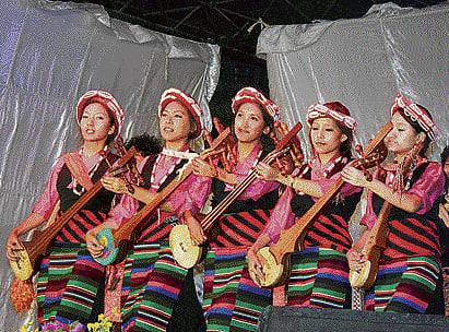 Students performing a Tibetan dance.