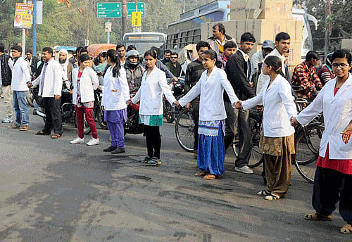 Five patients died in Kanpur Saturday after doctors went on a strike protesting the late Friday arrest of three dozen doctors who clashed with a legislator's supporters. The lawmaker had been beaten up by the doctors, police said Saturday. FIle photo - PTI. For representation