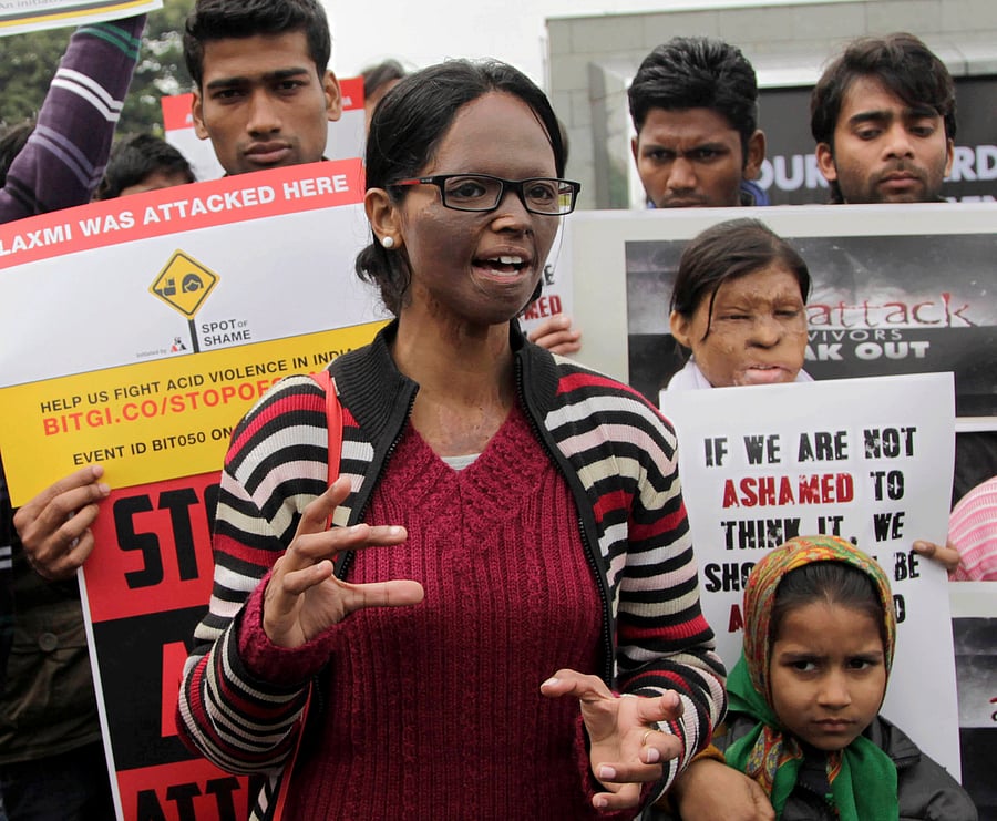 "You hold the acid that charred my dreams. You  will hear and you will be told that the face you burned is the face I  love now. You will hear about me in the darkness of confinement." So said Laxmi, a "Stop Acid Attacks" campaigner from India in her first poem recalling the horror when at age 16 her friend's brother threw acid on her face when she refused his advances. File photo - AP