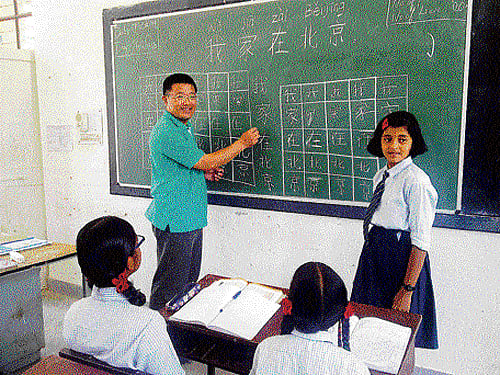 Niyu Jinyu teaches Chinese at the Jawahar Navodaya Vidyalaya at Bagalur near Bangalore. dh photos