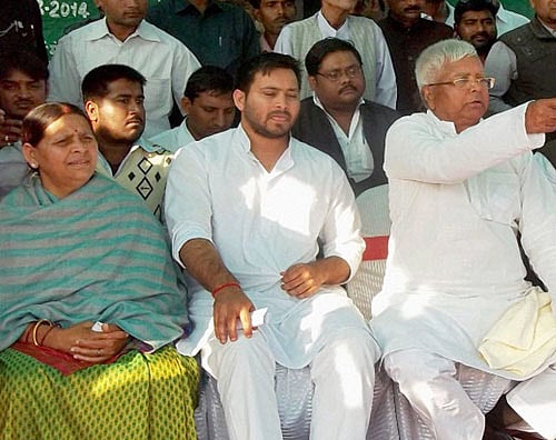 Rashtriya Janata Dal chief Lalu Prasad's wife, his two sons and daughter are his star campaigners in the Lok Sabha polls, according to the list of party's star campaigners submitted to the Election Commission. PTI Photo