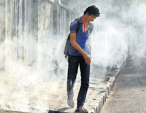 If you find a stone slab on a pedestrian path missing, don't blame the authorities alone. There is a growing tendency among people to remove the slabs to dump garbage in them and set it on fire, DH photo