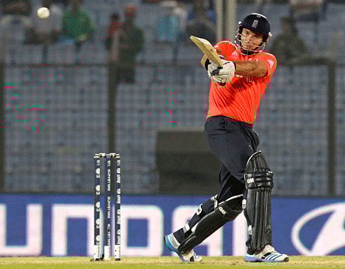 England's Michael Lumb bats during an ICC Twenty20 Cricket World Cup match against New Zealand in Chittagong, Bangladesh, Saturday, March 22, 2014. AP Photo