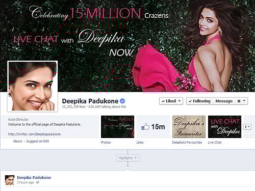 Actress Deepika Padukone's FB page has crossed 15 million / Screen grab