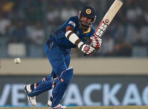 ri Lanka's batsman Lahiru Thirimanne plays a shot during their ICC Twenty20 Cricket World Cup semi-final match against West Indies' in Dhaka, Bangladesh, Thursday, April 3, 2014. (AP Photo)