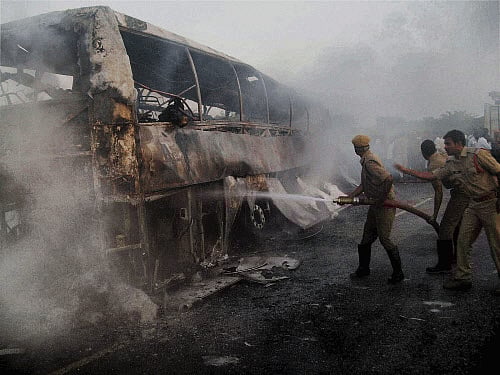 Six passengers were burnt to death when the private-run bus caught fire in Karnataka. PTI Image