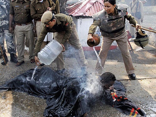 Youth sets himself ablaze, hugs BSP leader. PTI Image