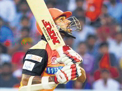 Sunrisers Hyderabad's Shikhar Dhawan slammed a 39-ball 50 to lead his side past Royal Challengers Bangalore on Tuesday. PTI