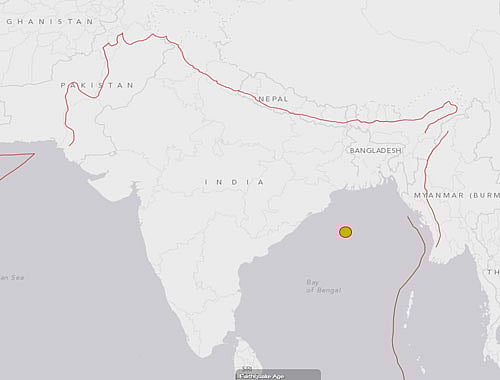 A moderate earthquake measuring 5.6 on the Richter scale tonight jolted Delhi, National Capital Region, Chennai and parts of eastern and northern India. The quake struck 60 kms east of Paradip at a depth of 10 kms at 9.52 PM, said L S Rathore, Director General, India Meterological Department. Screengrab from USGS earthquake page