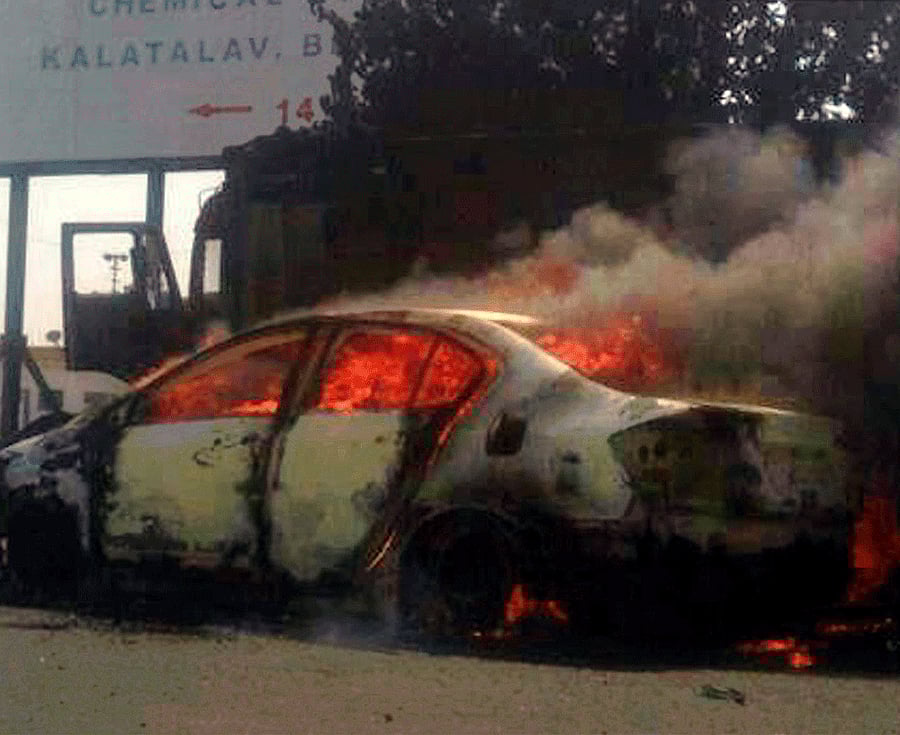 Two brothers were burnt alive while their uncle was severely injured when their car caught fire here Wednesday, police said. Tv Grab. For Representation Only.