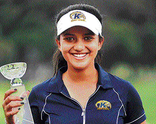 that winning smile: Raksha Phadke poses with the trophy at the KGA on Thursday. dh photo