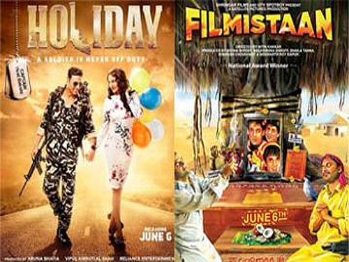 Nitin Kakkar's National Award-winning film ''Filmistaan'' has no big names, but showed a major growth by earning over Rs.1 crore on the second day of its release, while action titan Akshay Kumar's ''Holiday: A Soldier Is Never Off Duty'' maintained its opening day box office figure i.e over Rs.12 crore. Movie posters