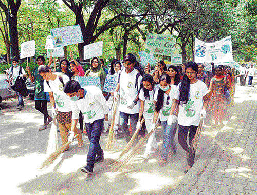 The theme for the celebration was held under the banner of 'I Wish', where the management urged the students to take all measures to preserve the environment. DH photo