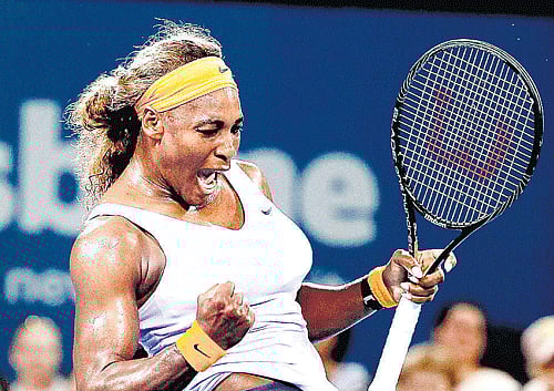 composed: Serena Williams during her match against South Africa's Chanelle Scheepers at Wimbledon on Thursday. Serena won the match 6-1, 6-1. Reuters