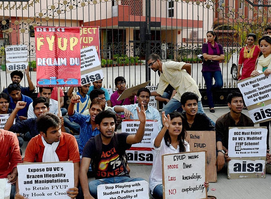 The members of DUTA also alleged that the VC has threatened the teachers not to speak out against him.AP photo