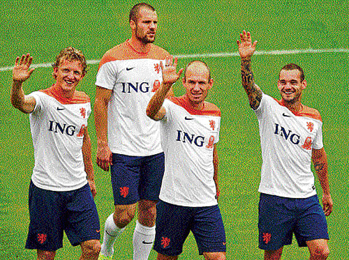 see you all on saturday!: The Dutch quartet of Dirk Kuyt, Klaas Jan Huntelaar, Arjen Robben and Wesley Sneijder will form a potent threat to the Costa Ricans. reuters