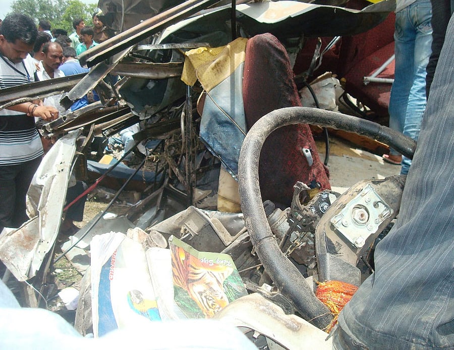 With two more critically-wounded school children breathing their last in the past 24 hours, the death toll in the catastrophic school bus and train accident near Masaipet in the Medak district of Telangana has risen to 18. DH file photo