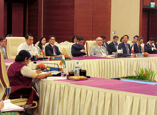External Affairs Minister Sushma Swaraj at ASEAN-India meeting in Nay Pyi Taw on Saturday. PTI Photo
