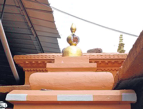 The vandalised gopura of the temple. DH PHOTO