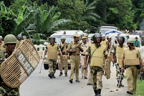 Three persons were killed and six injured in police firing in Assam's Golaghat town today when a mob tried to set ablaze the deputy commisioner's office and a police station and targetted a hospital, after which indefinite curfew was clamped in the areas. PTi photo