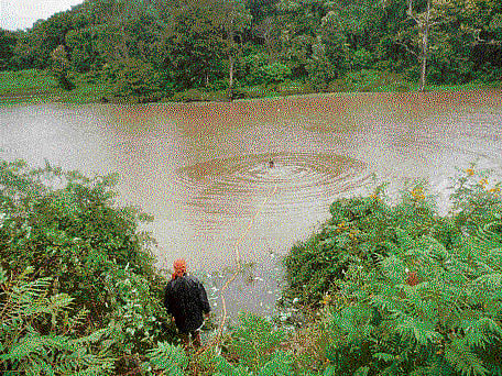 Villagers recover bodies from tank near Maleshankara in Shimoga taluk on Wednesday. DH photo