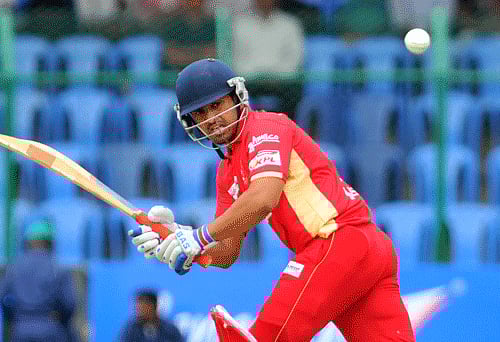 red hot: Karun Nair en route his unbeaten 100 on Sunday. dh photo/ prashant hg