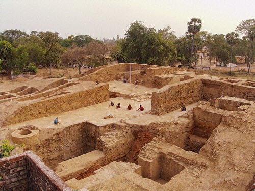 Traces of ancient university of Telhara found 40 km away from ancient Nalanda university in Bihar during ongoing excavation. PTI Photo