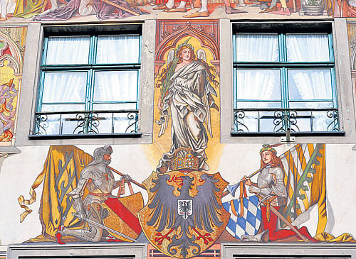 Painted facades of medieval buildings in Constance.