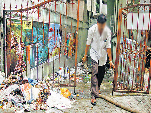 Heaps of trash lie unattended outside a theatre.Dh Photo