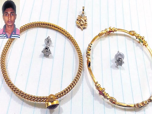 inside job: Police recovered jewellery worth Rs 10 lakh from the housekeeper, Mahesh (inset), who had burgled the quarters of a scientist on the Indian Institute of Science campus recently. dh Photo