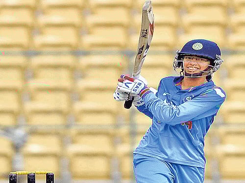 classY India's Smriti Mandhana en route her 52 against South Africa on Sunday. DH PHOTO / SATISH BADIGER