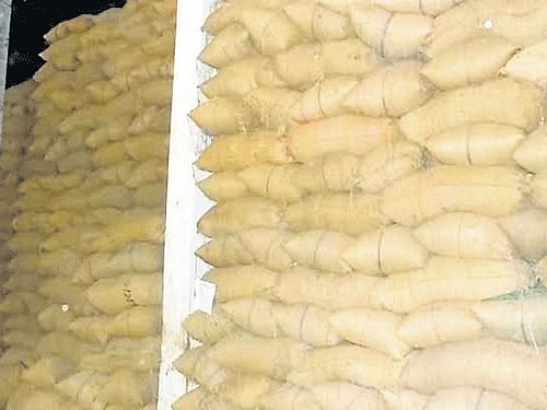Paddy stored in godowns in Mandya. DH photo