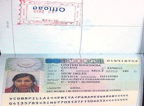 Priya Pillai's passport with the 'offload' stamp.