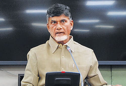 Nara Chandrababu Naidu addresses media at AP secretariat on Tuesday. DH Photo