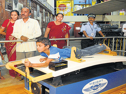 Wright Brothers' flyer simulator at the Visvesvaraya Industrial and  Technical Museum in the City. DH Photo