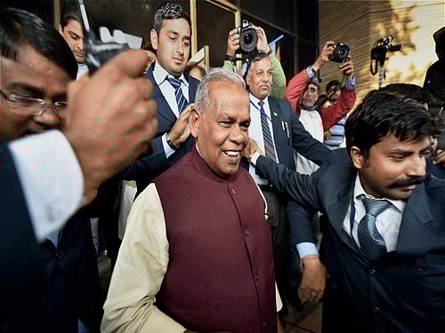 Bihar Chief Minister, Jitan Ram Manjhi leaves from Bihar Niwas to meet PM Narendra Modi in New Delhi on Sunday. PTI Photo