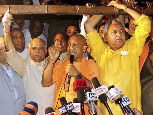 Firebrand BJP leader and Lok Sabha member Mahant Adityanath triggered yet another controversy on Monday by declaring that he would instal idols of Hindu gods in mosques, if given the opportunity.  PTI file photo