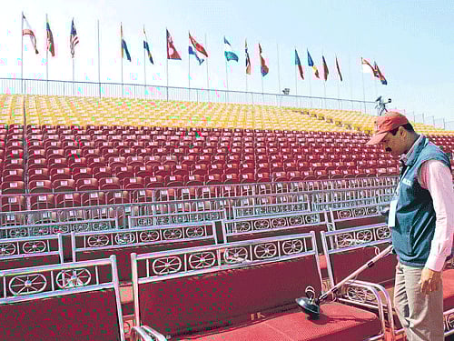 Geared up: Security arrangements are on in full swing ahead of Aero India2015 that will  begin on Wednesday. DH Photo