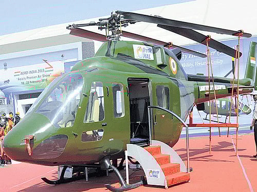 HAL's Light Utility Helicopter at Aero India at Yelahanka airbase in Bengaluru on Friday. DH PHOTO/Kishor Kumar Bolar