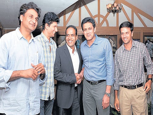 champions all: From left: J&#8200;Srinath, Venkatesh Prasad, Sunil Joshi, Anil Kumble and Rahul Dravid played important roles in Karnataka's Ranji Trophy triumph in 1995-96. dh file photo