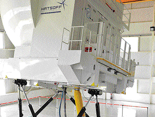 The helicopter simulator at  the Helicopter Training  Centre at HAL. DH photo