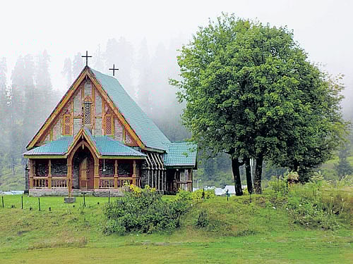 splendour St Mary's Church,  Gulmarg; (below) a persuasive  vendor sells lotus in Hazratbal.