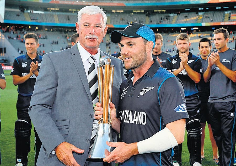 PRAISE FROM THE SIR Richard Hadlee (left) feels Brendon McCullum's ultra-aggressive approach has instilled plenty of confidence in the New Zealand bowlers. AP