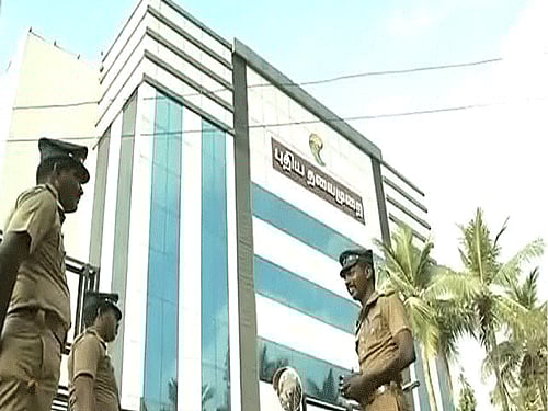 Unidentified persons today hurled crude bombs at the office of a popular Tamil TV channel here, police said.. Screen Grab