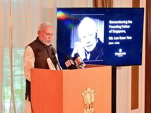 Prime Minister Narendra Modi at Singapore. Image Courtesy: Twitter