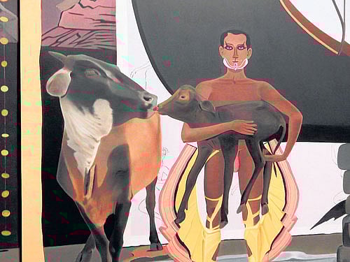 Canvas chronicles One of artist Surendran Nair's (below) paintings. Photos by Author