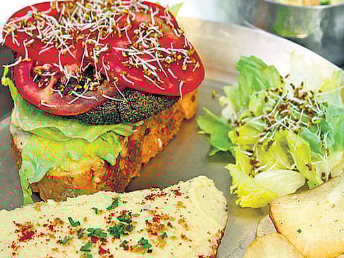 tasty (Above and top right) Quinoa Burgers.