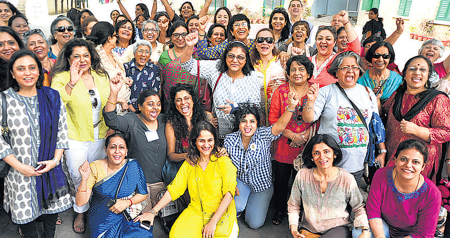 Old students pose for the shutterbugs on the 150th anniversary of Bishop Cotton Girls' School in the City on Tuesday. DH PHOTO