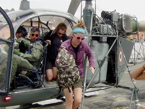 Daring rescue operation by Lehbased IAF helicopters of Siachen Pioneers on Friday from Markha and Zanskar valley in Siachen . PTI Photo
